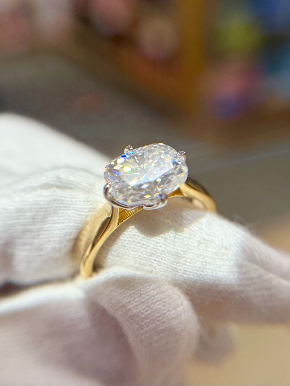 New 18K Gold plated S925 2ct CushionCut Solitaire TwoTone Moissanite Bridal ring